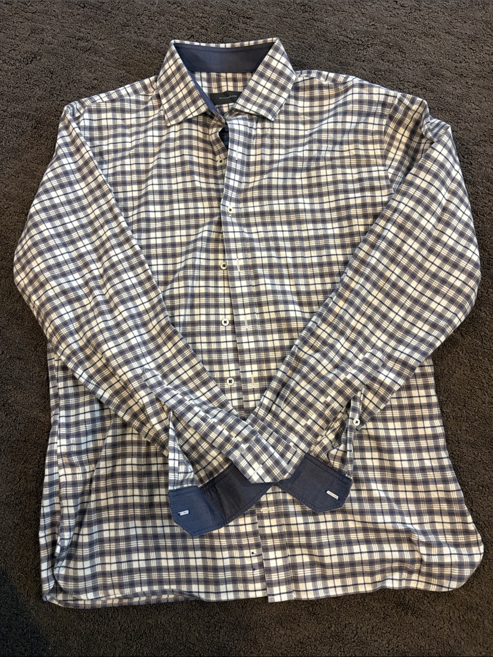 Like new Alton Lane Men's Checked Dress Shirt - Blue and White